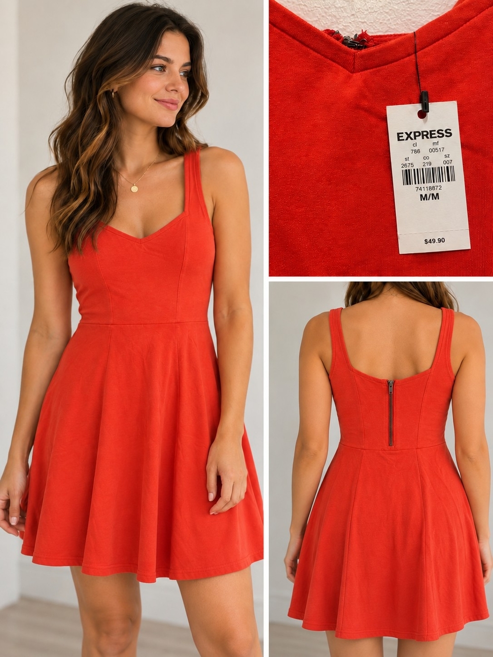 EXPRESS Red-Orange Fit & Flare Mini Dress | Size M | NWT